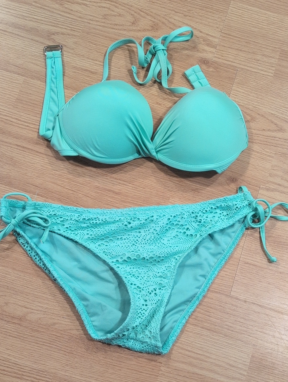 Massimo Turquoise Lace-Detail Bikini Set